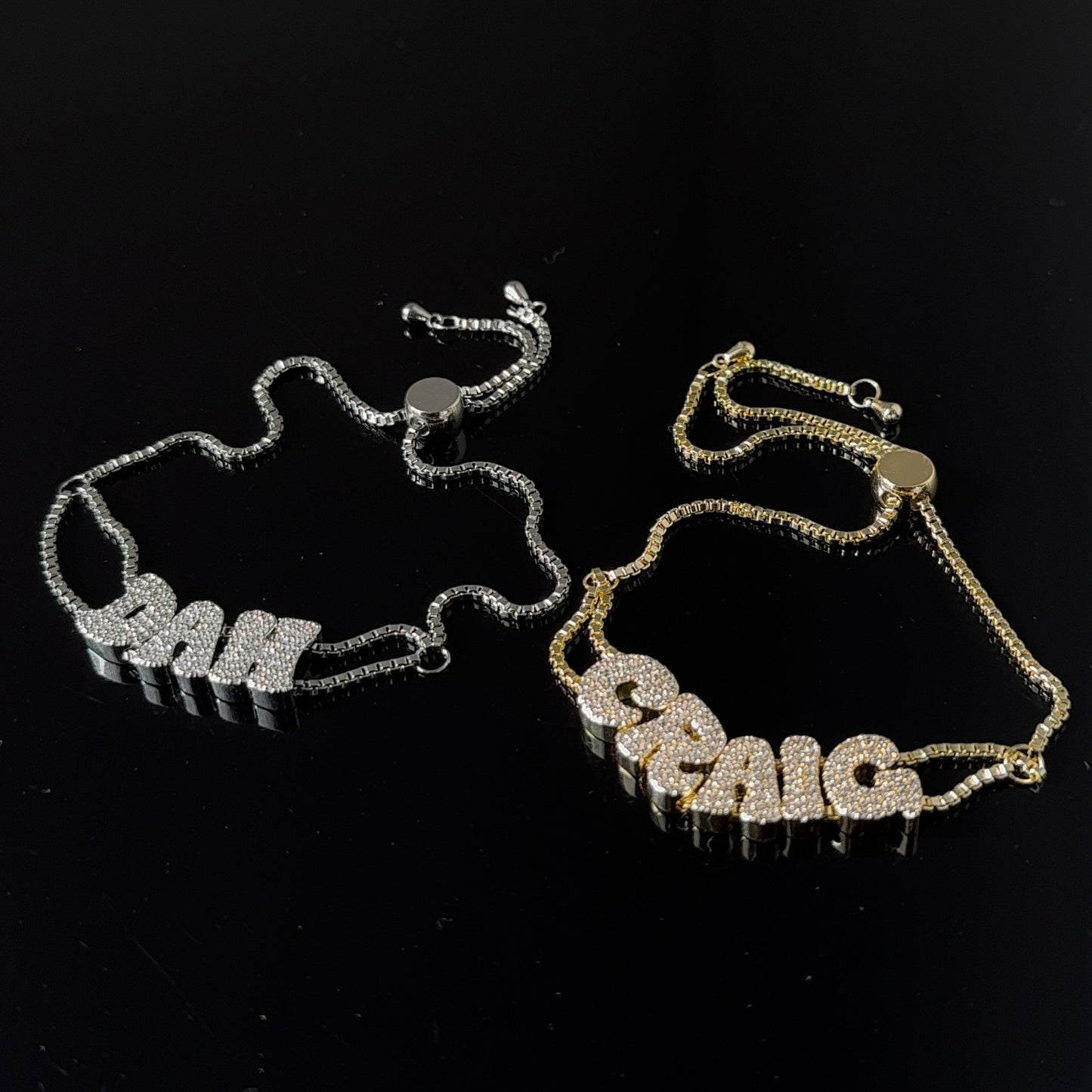 Bubble letter cz bracelet