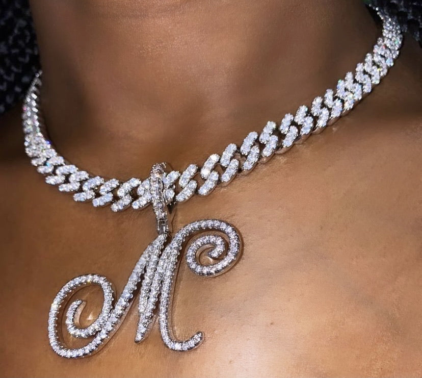Icy Script Initial Cuban Link
