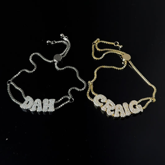 Bubble letter cz bracelet