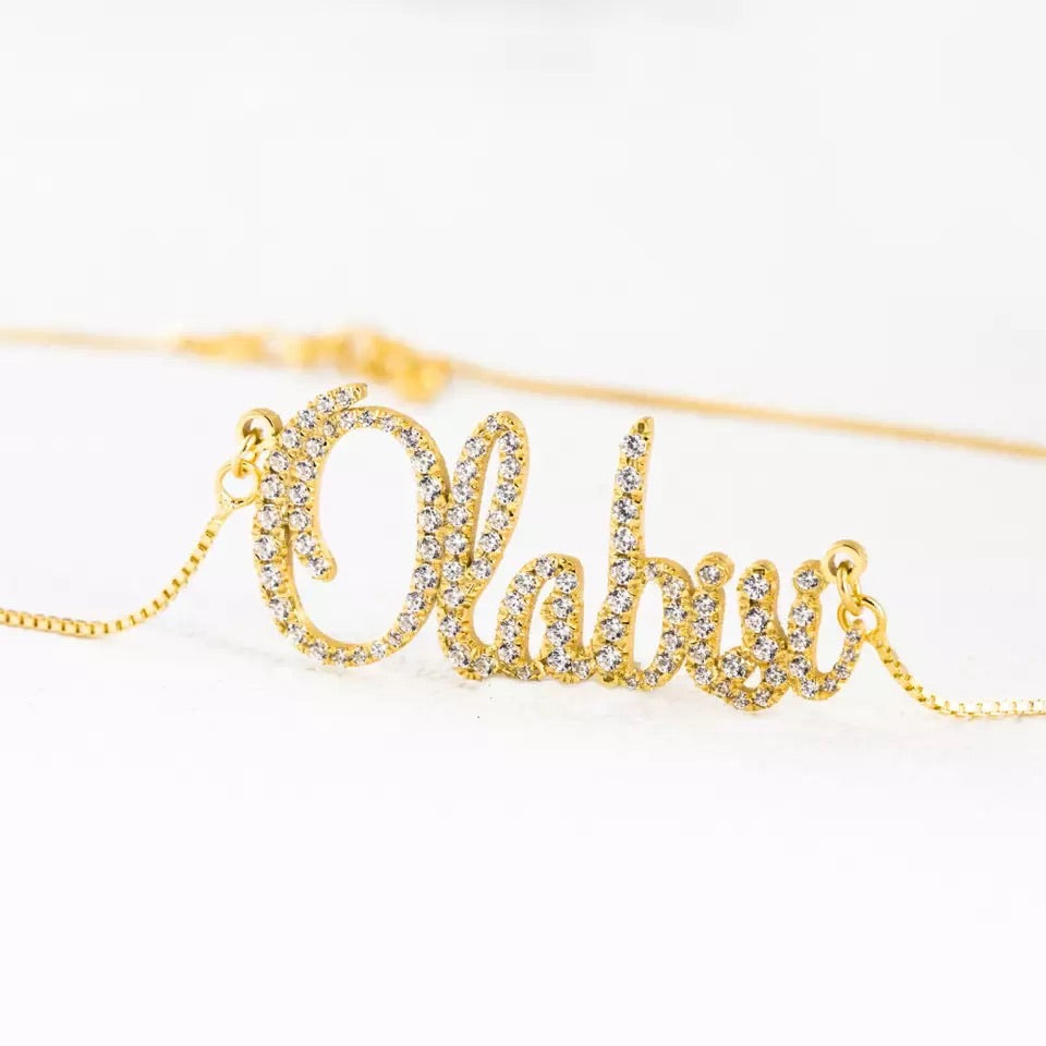 Dainty Crystal Script Necklace