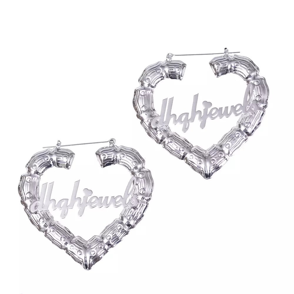 Bamboo Heart Personalized Name Earrings